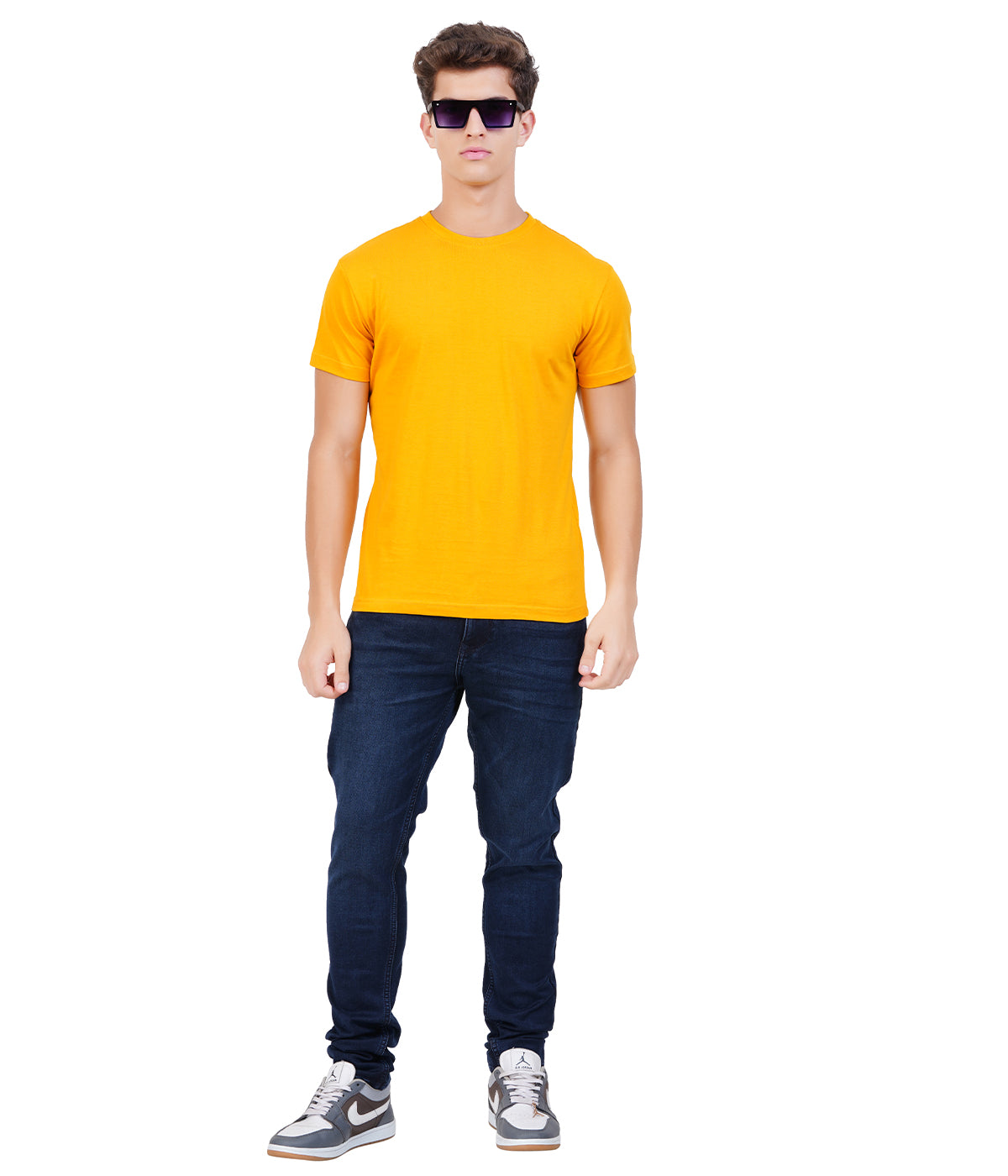 Mustard Round Neck T-Shirt | 100% Cotton | Bio Wash Single Jersey | Regular Fit