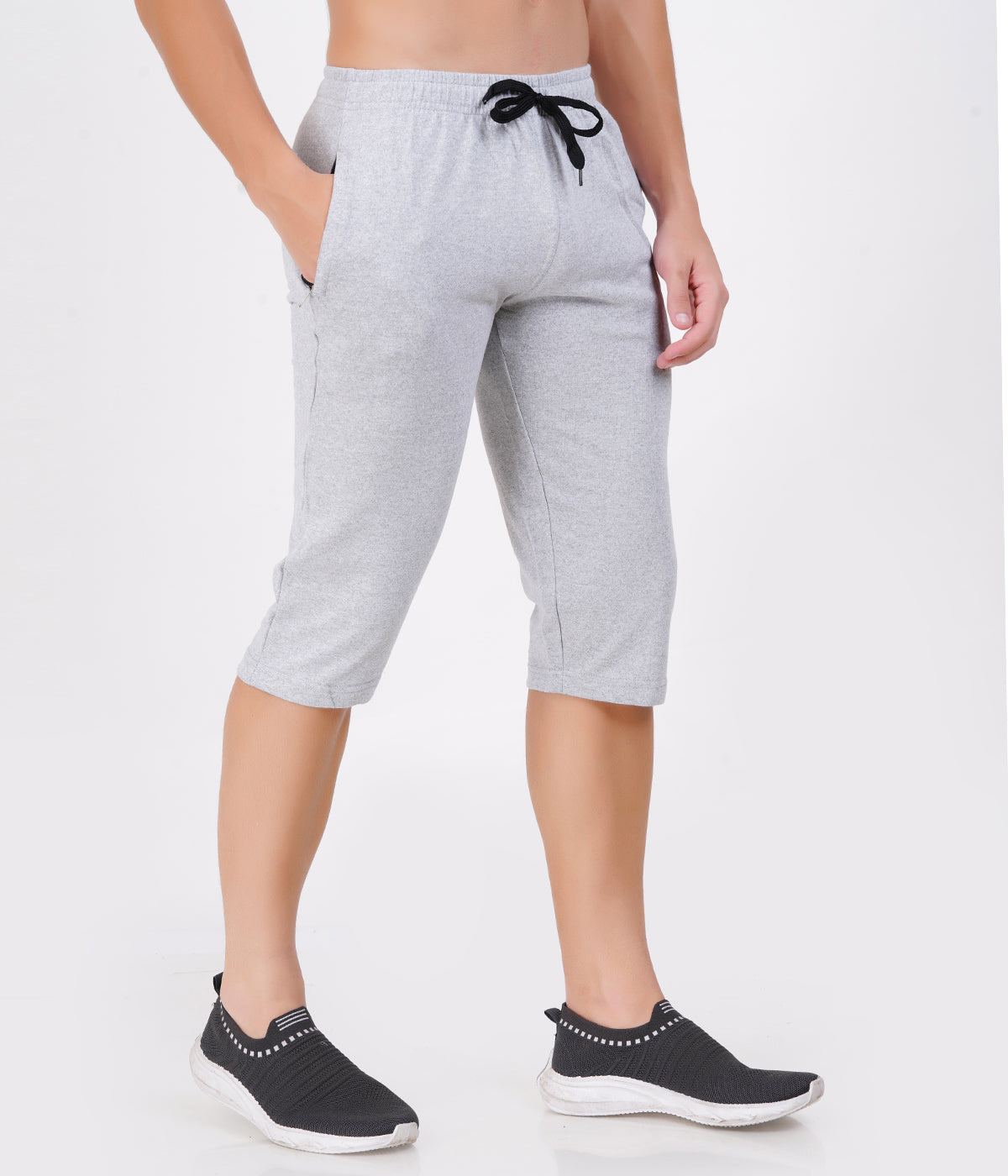 Navy Melange 3/4th Shorts – Textured Comfort, Modern Look