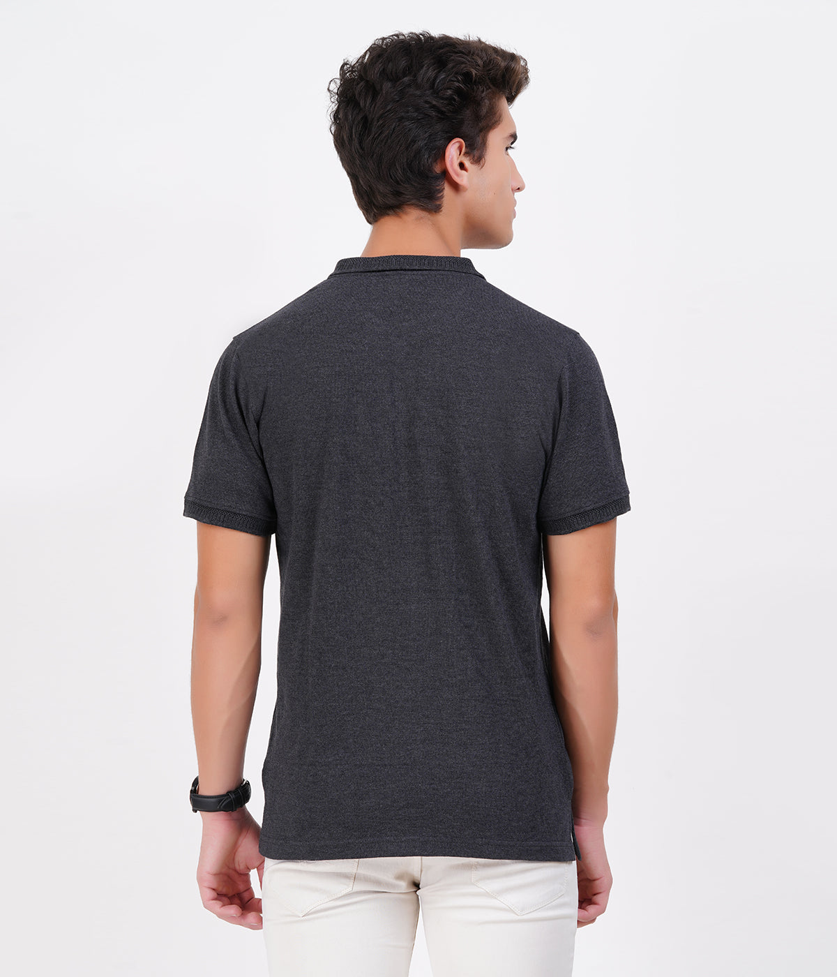 Men’s Charcoal Grey Cotton Collar T-Shirt with Pocket – Bio-Wash Finish