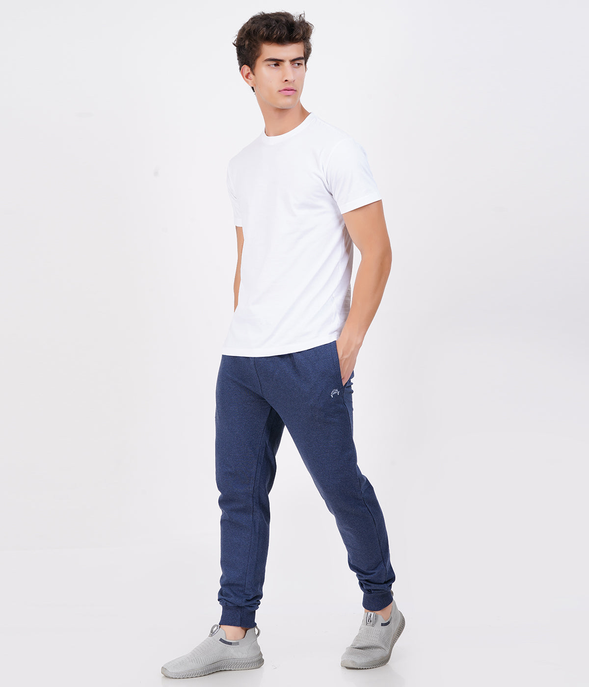 Navy Melange Slim Fit Recycled Cotton Joggers for Men