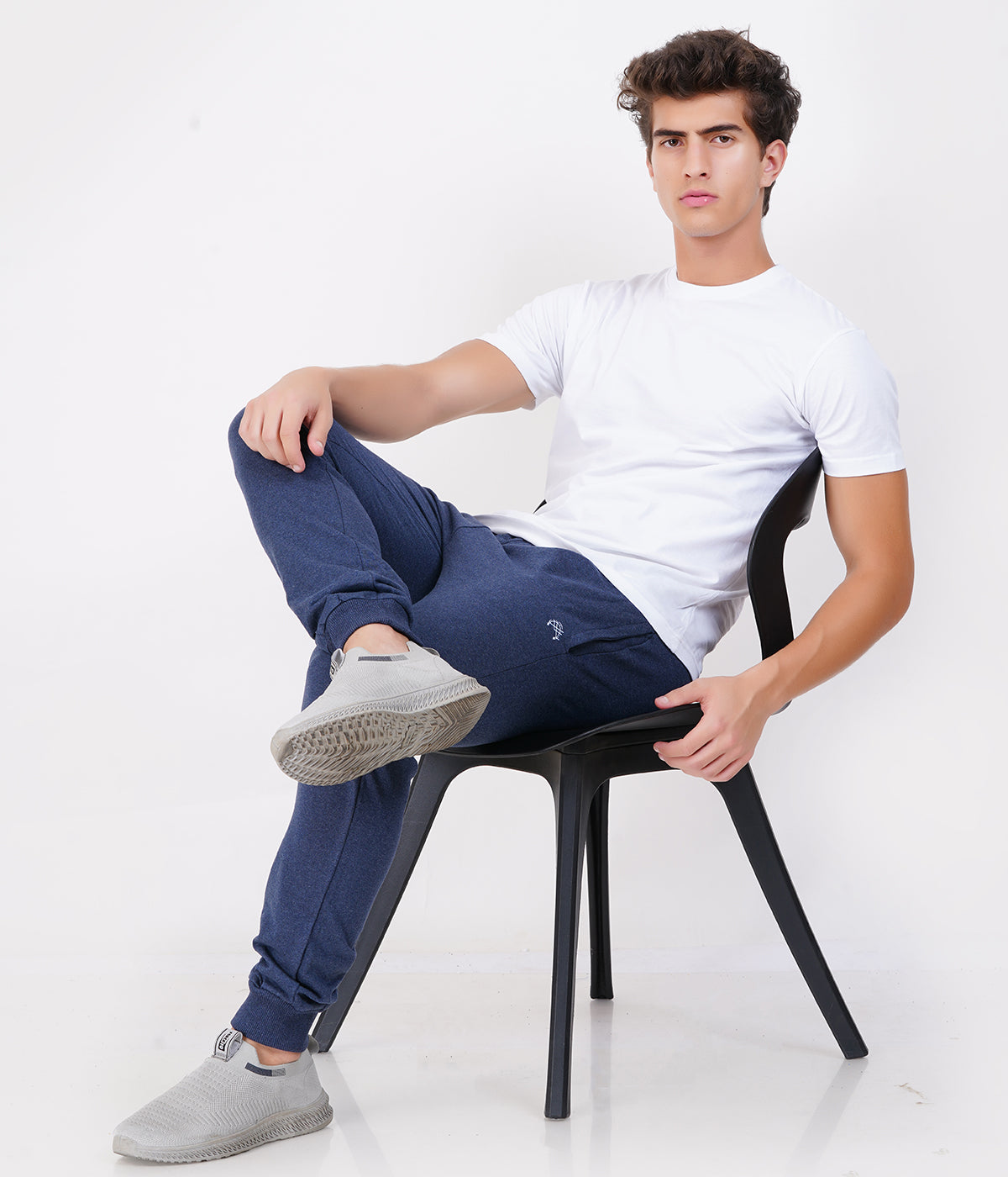 Navy Melange Slim Fit Recycled Cotton Joggers for Men