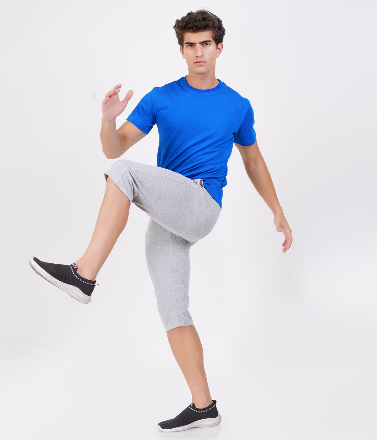 Navy Melange 3/4th Shorts – Textured Comfort, Modern Look