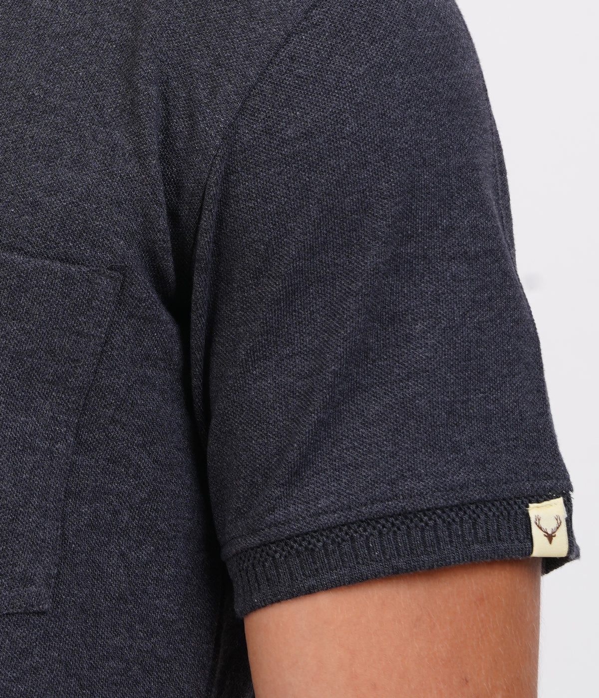 Men’s Charcoal Grey Cotton Collar T-Shirt with Pocket – Bio-Wash Finish