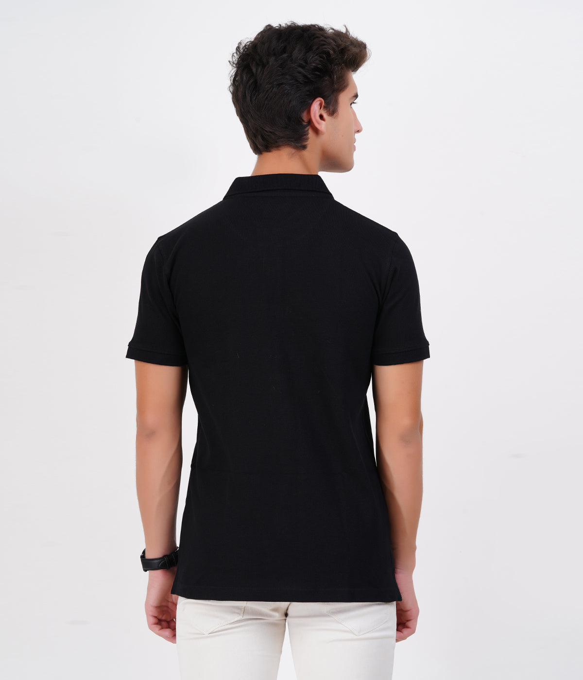 Men’s 100% Cotton Collar T-Shirt – Bio Wash Airtex, Regular Fit (Black)
