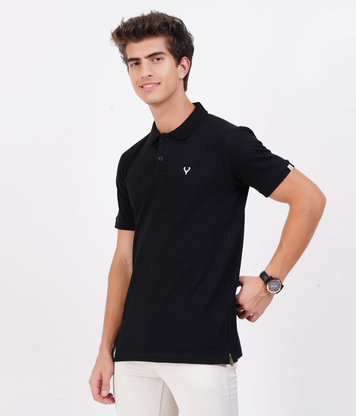 Men’s 100% Cotton Collar T-Shirt – Bio Wash Airtex, Regular Fit (Black)