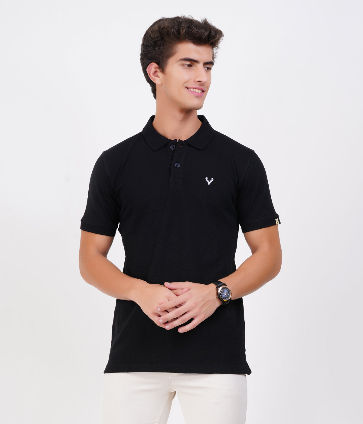 Men’s 100% Cotton Collar T-Shirt – Bio Wash Airtex, Regular Fit (Black)