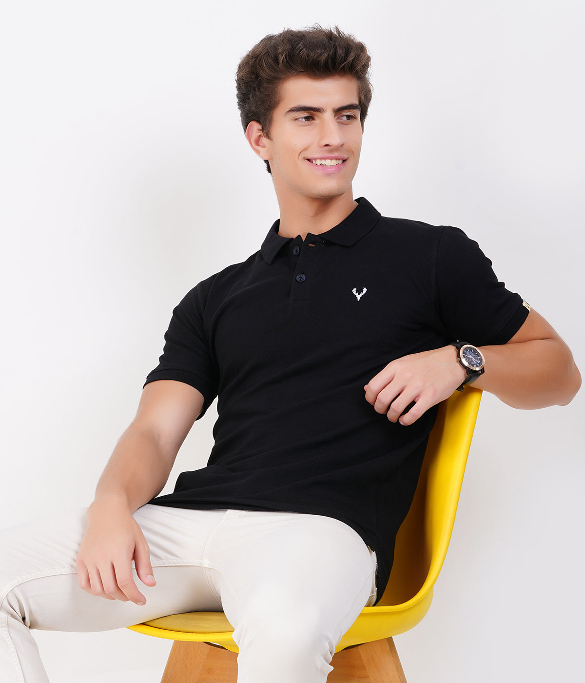 Men’s 100% Cotton Collar T-Shirt – Bio Wash Airtex, Regular Fit (Black)