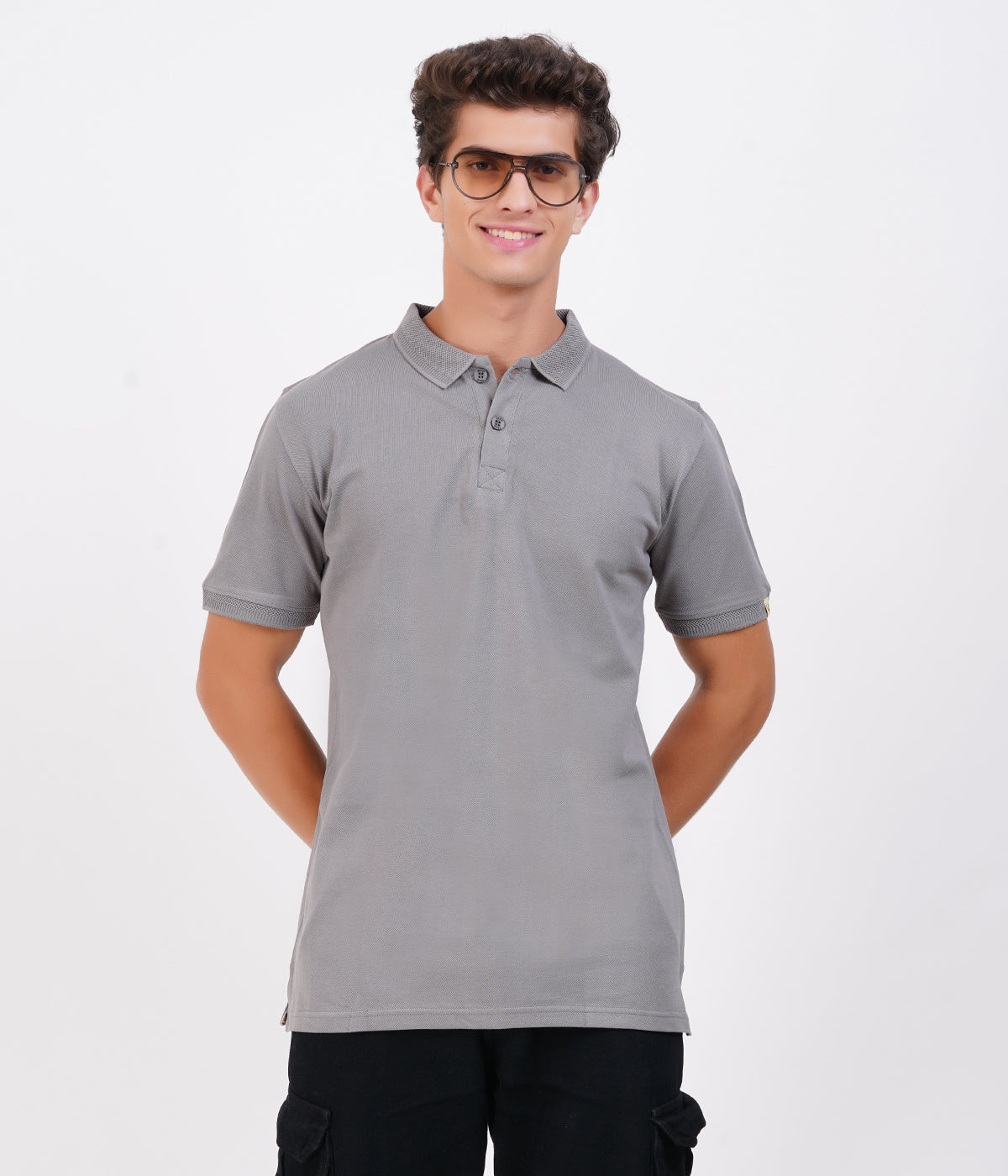 Men’s 100% Cotton Collar T-Shirt – Bio Wash Airtex, Regular Fit (Grey)