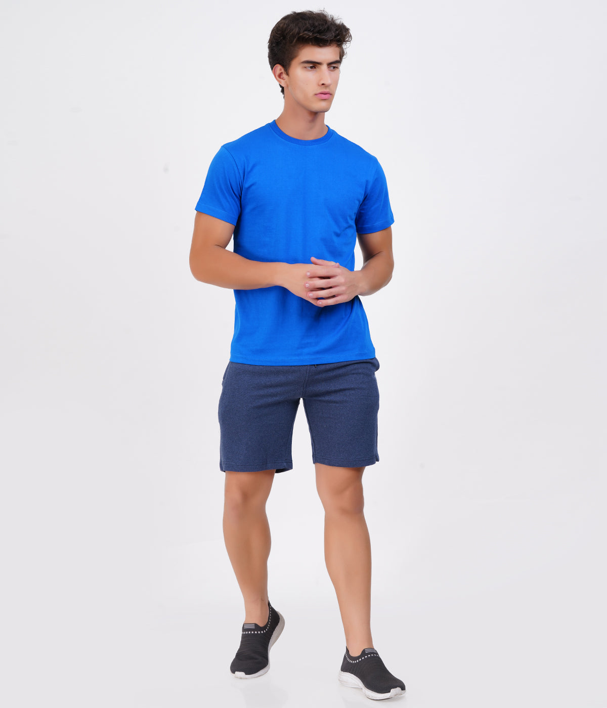 Men’s Navy Melange Basic Piping Shorts | 100% Recycled Cotton Loopknit Fabric