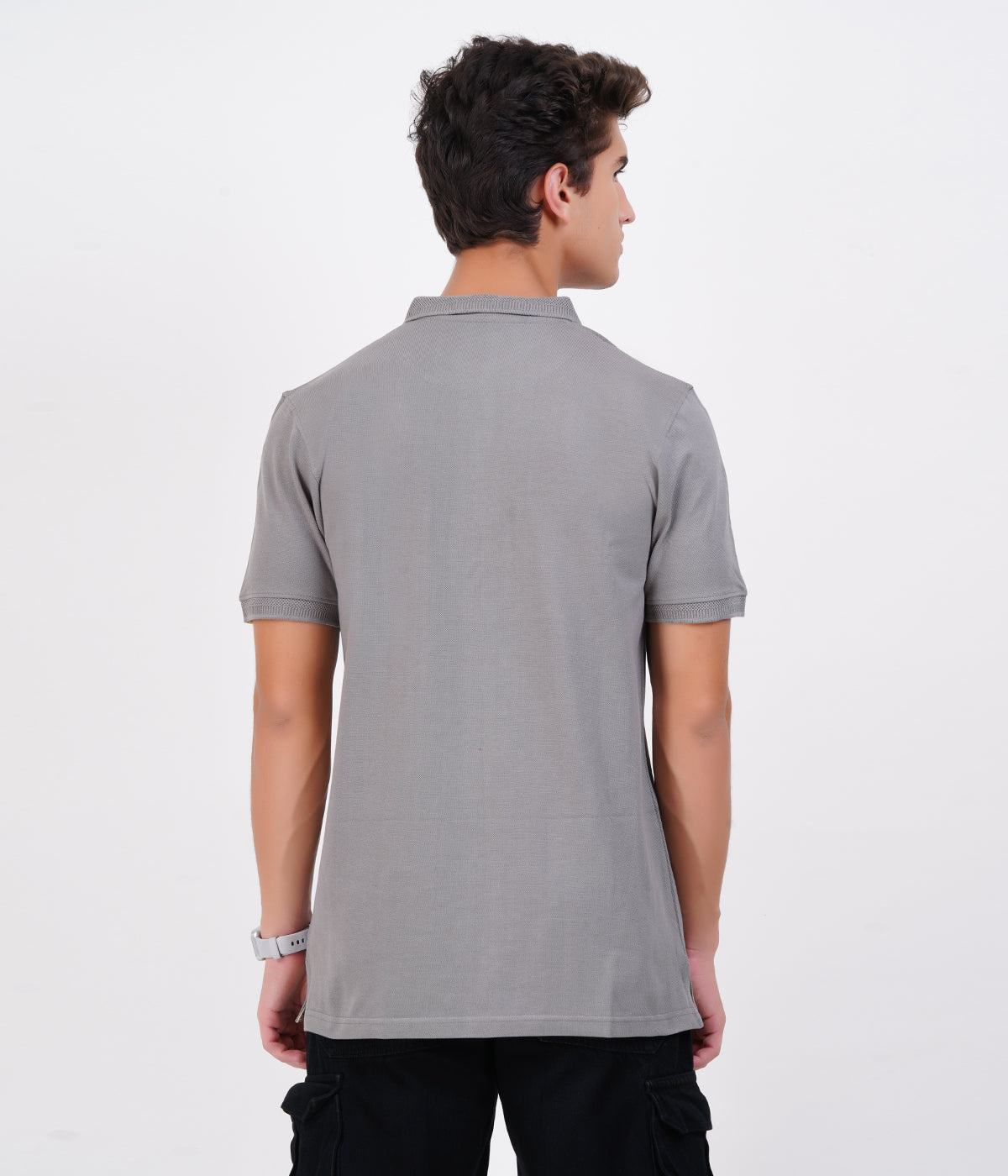Men’s 100% Cotton Collar T-Shirt – Bio Wash Airtex, Regular Fit (Grey)