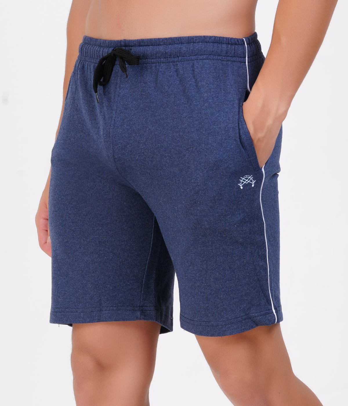 Men’s Navy Melange Basic Piping Shorts | 100% Recycled Cotton Loopknit Fabric
