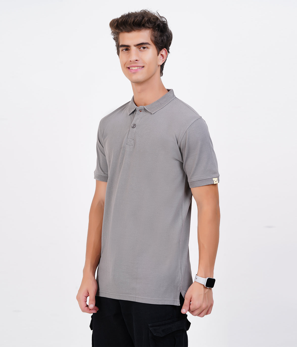 Men’s 100% Cotton Collar T-Shirt – Bio Wash Airtex, Regular Fit (Grey)