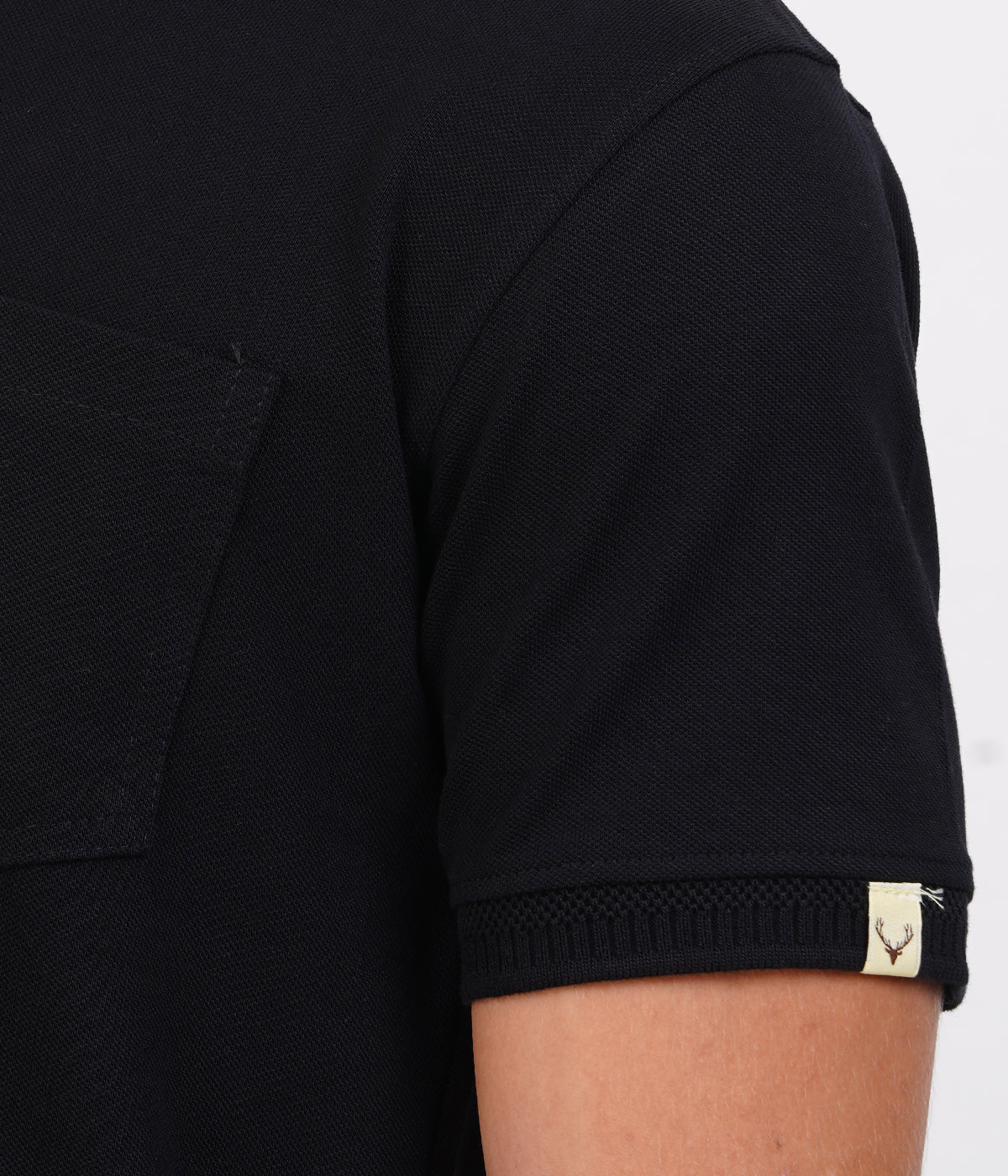 Men’s Black Collar T-Shirt with Pocket – 100% Cotton, Bio-Wash Airtex Comfort