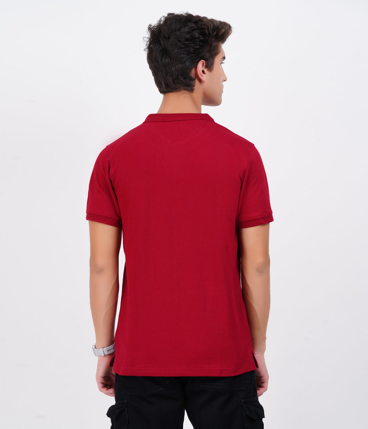 Men’s 100% Cotton Collar T-Shirt – Bio Wash Airtex, Regular Fit (Maroon)