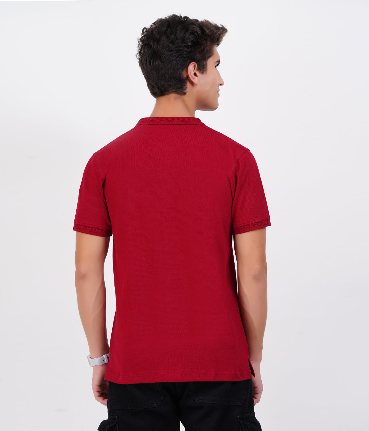 Men’s Maroon Cotton Collar T-Shirt with Pocket – Rich Bio-Wash Fabric