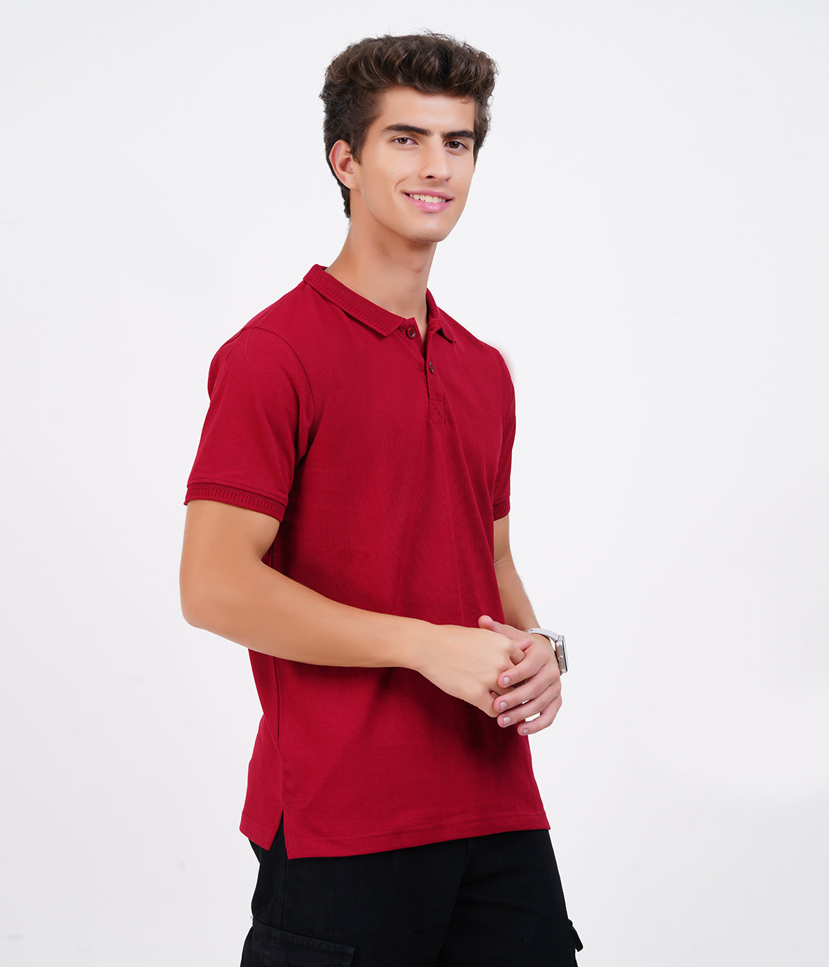 Men’s 100% Cotton Collar T-Shirt – Bio Wash Airtex, Regular Fit (Maroon)