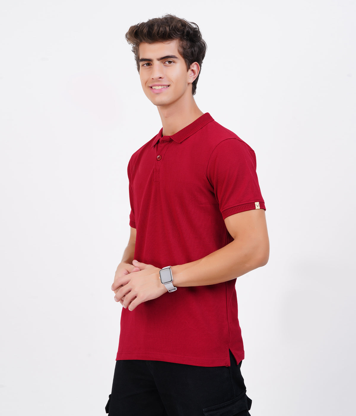 Men’s 100% Cotton Collar T-Shirt – Bio Wash Airtex, Regular Fit (Maroon)