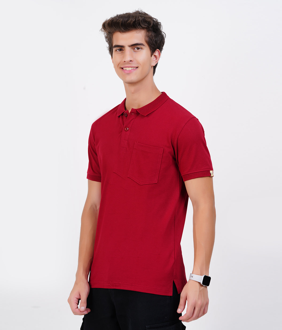 Men’s Maroon Cotton Collar T-Shirt with Pocket – Rich Bio-Wash Fabric