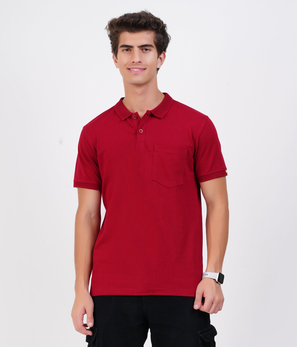 Men’s Maroon Cotton Collar T-Shirt with Pocket – Rich Bio-Wash Fabric