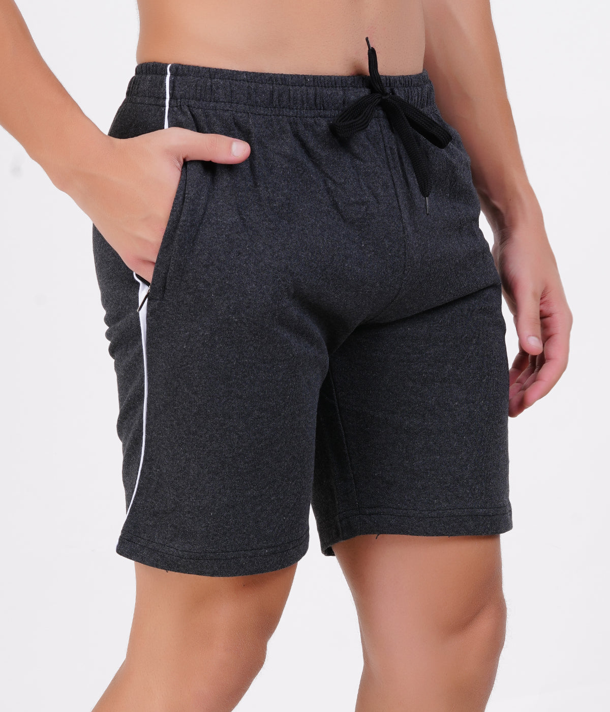 Men’s Charcoal Basic Piping Shorts | Recycled Cotton Loopknit | Soft Comfort Fit
