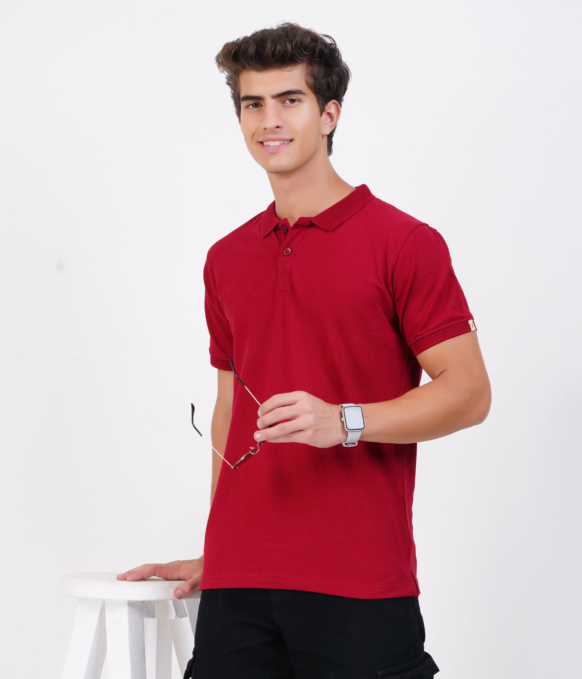Men’s 100% Cotton Collar T-Shirt – Bio Wash Airtex, Regular Fit (Maroon)
