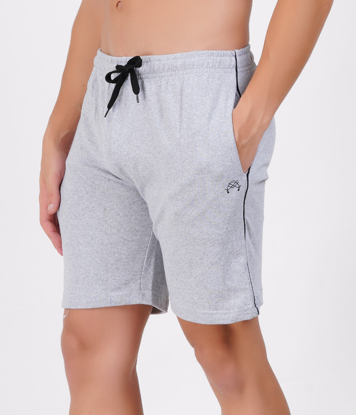 Men’s Grey Melange Basic Piping Shorts | 100% Recycled Cotton Loopknit 220 GSM