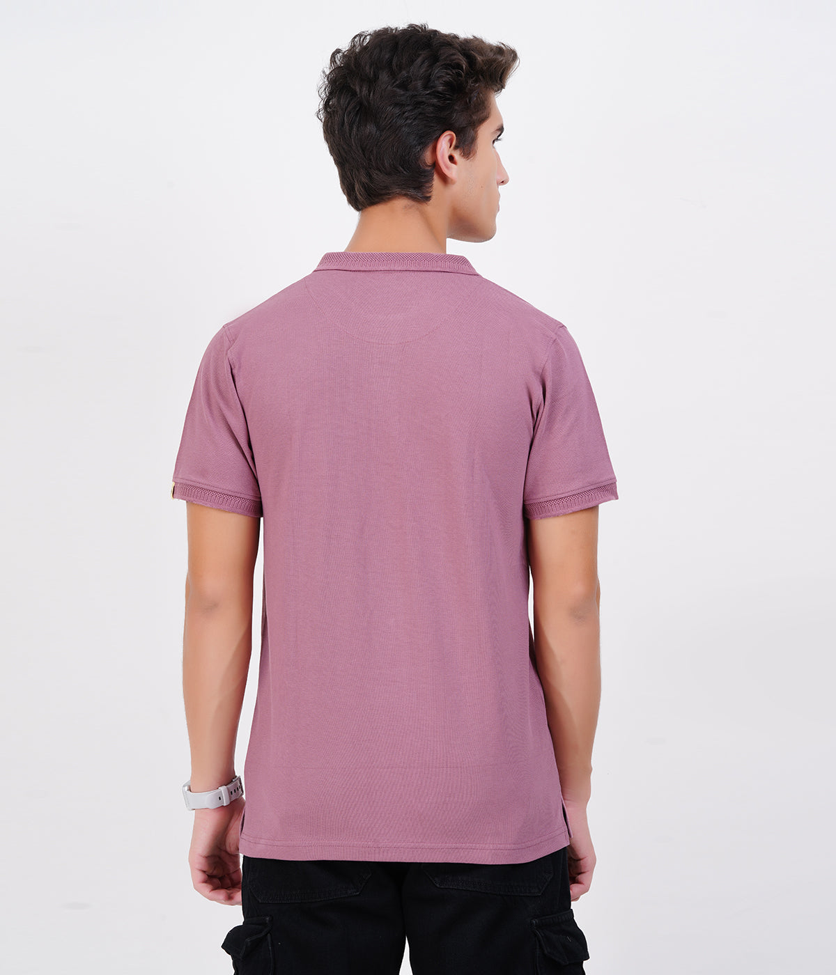 Men’s Light Purple Cotton Collar T-Shirt with Pocket – Soft Bio-Wash Fabric