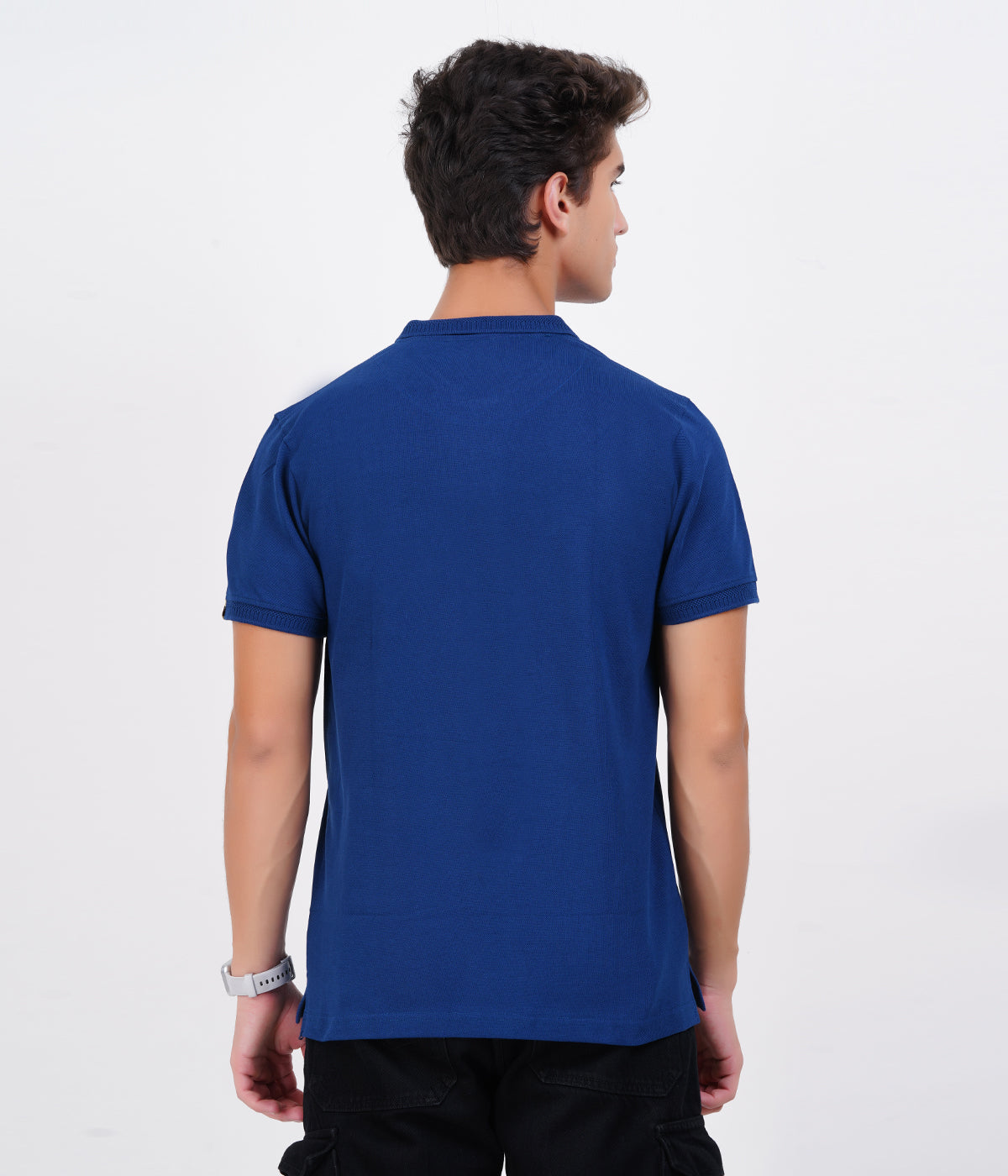 Men’s 100% Cotton Collar T-Shirt – Bio Wash Airtex, Regular Fit (Navy Blue)