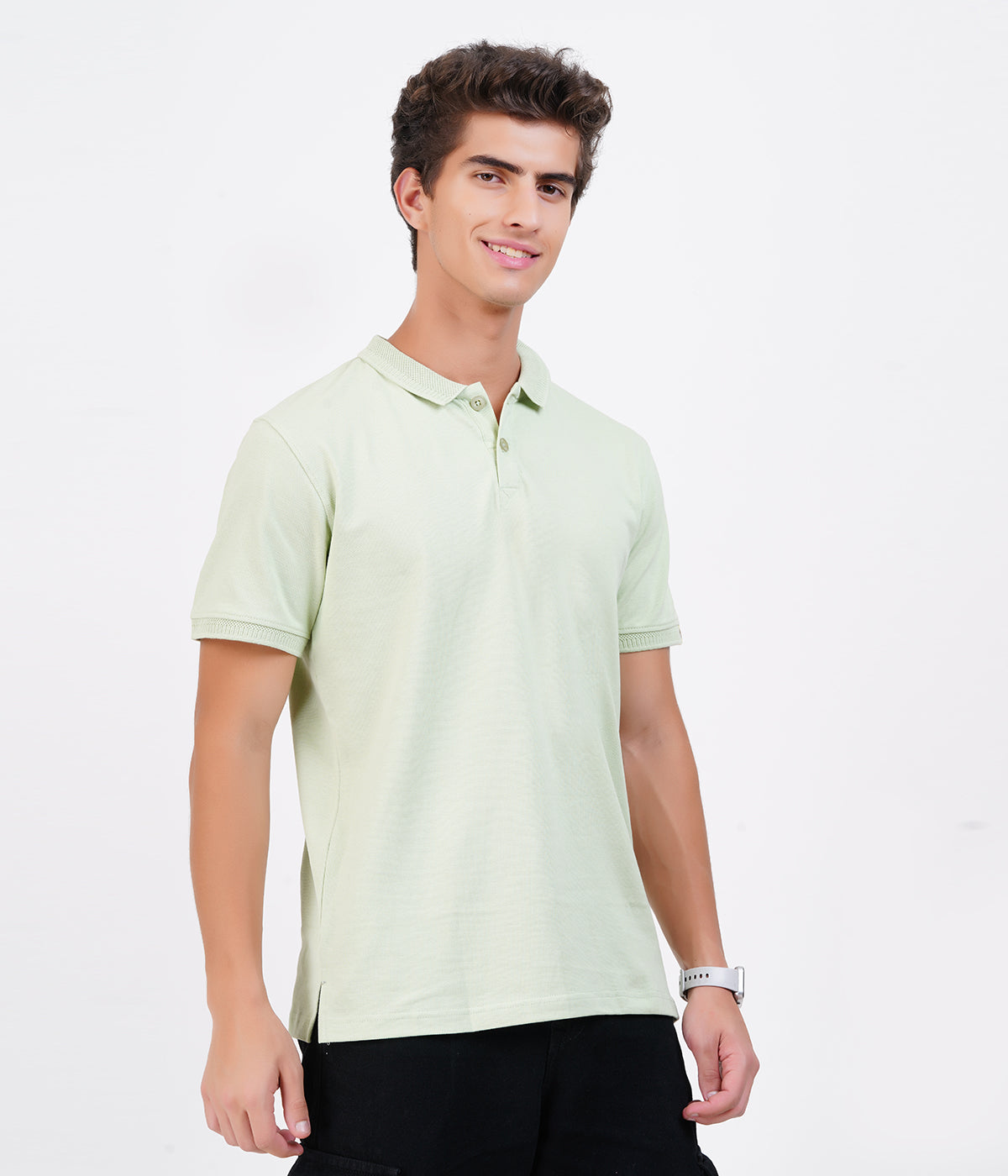 Men’s 100% Cotton Collar T-Shirt – Bio Wash Airtex, Regular Fit (Lime Green)