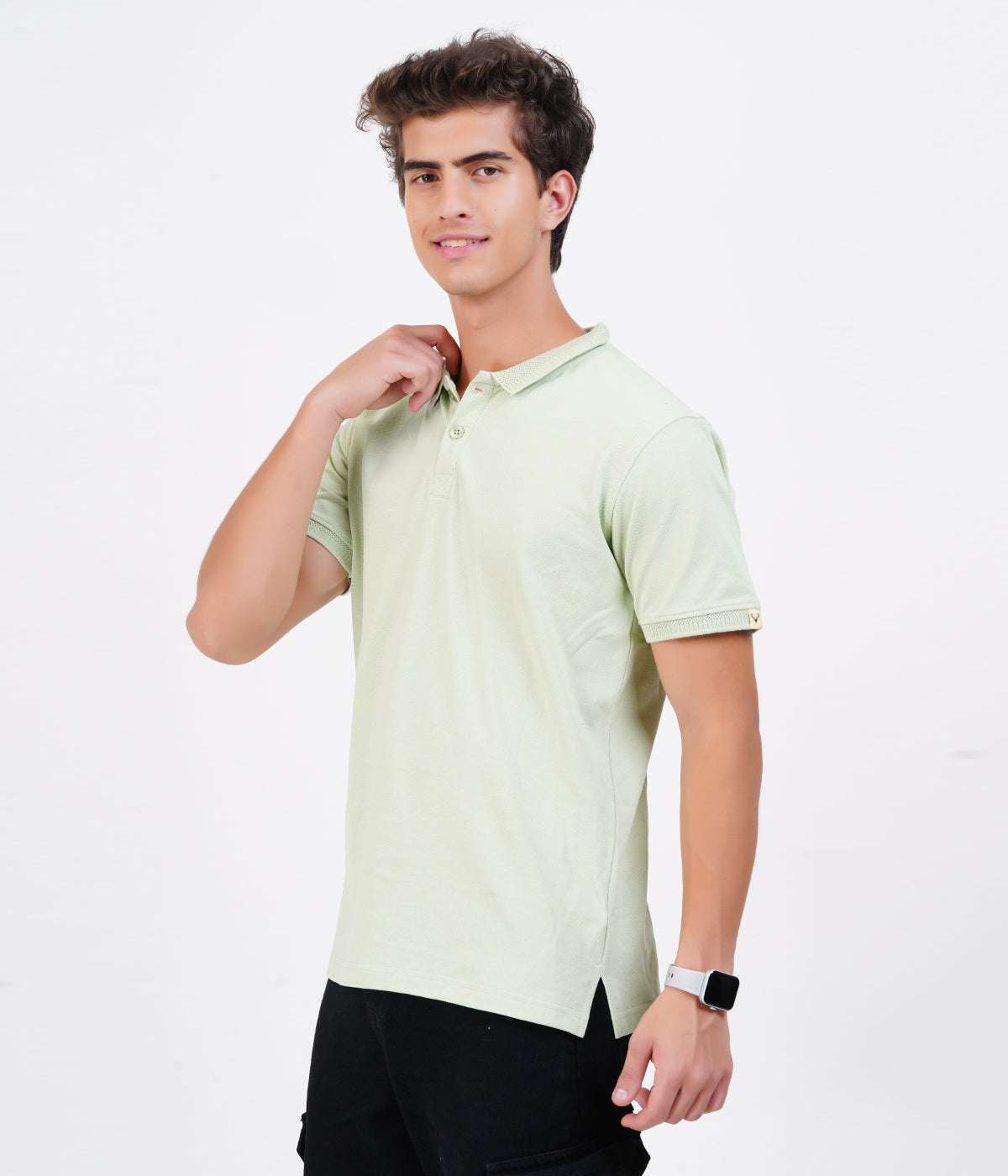 Men’s 100% Cotton Collar T-Shirt – Bio Wash Airtex, Regular Fit (Lime Green)