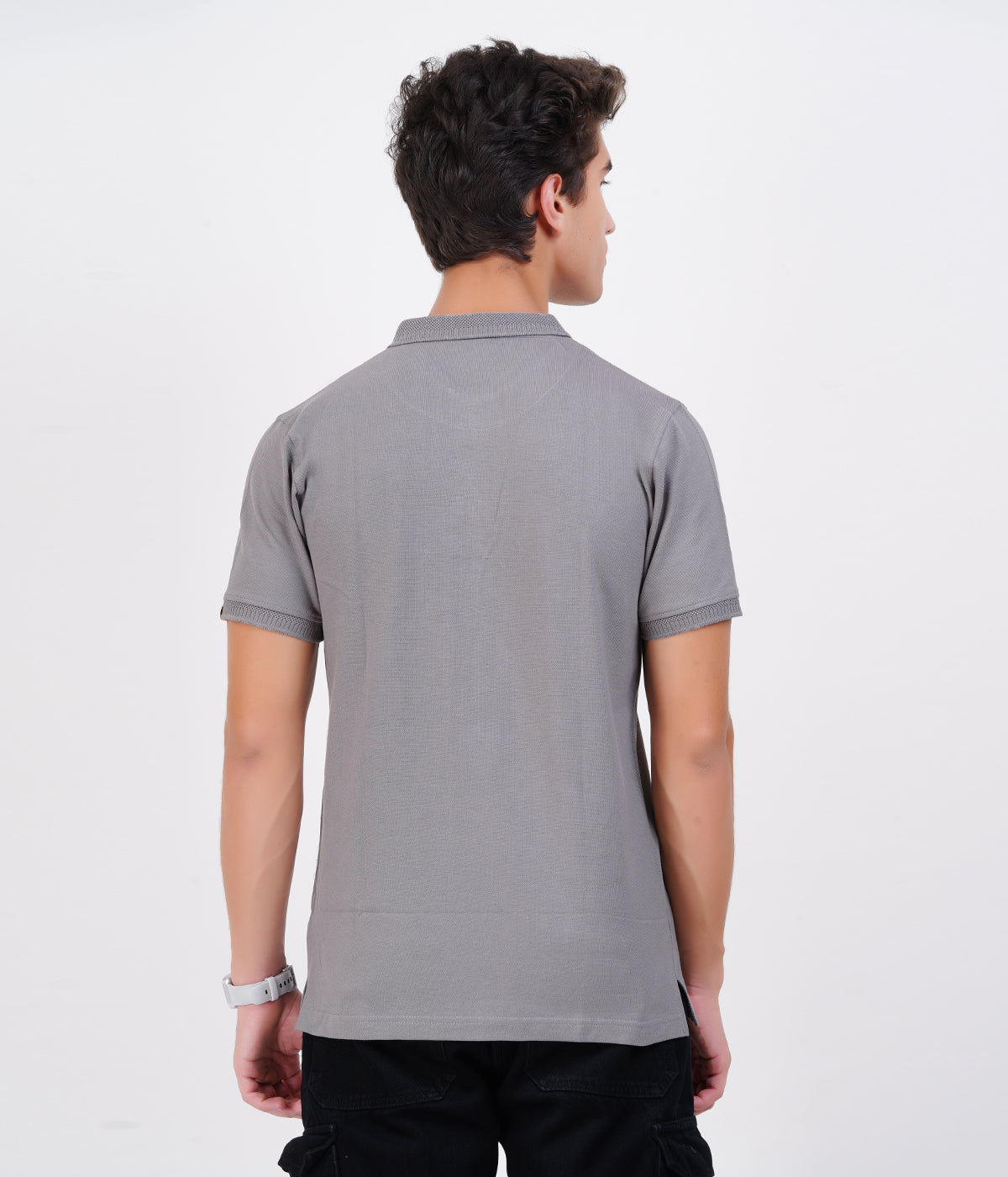 Men’s Grey Cotton Collar T-Shirt with Pocket – Classic Bio-Wash Style