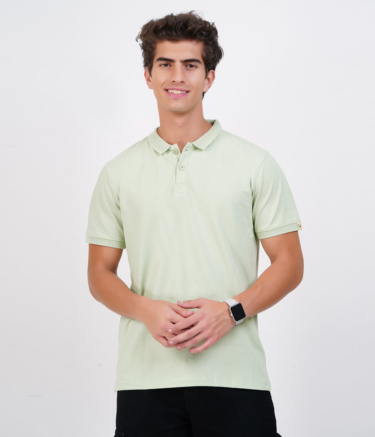Men’s 100% Cotton Collar T-Shirt – Bio Wash Airtex, Regular Fit (Lime Green)