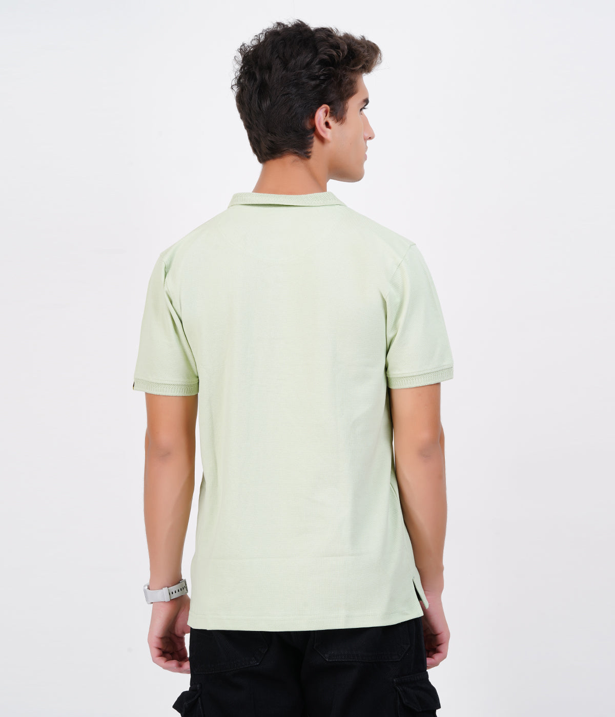 Men’s 100% Cotton Collar T-Shirt – Bio Wash Airtex, Regular Fit (Lime Green)