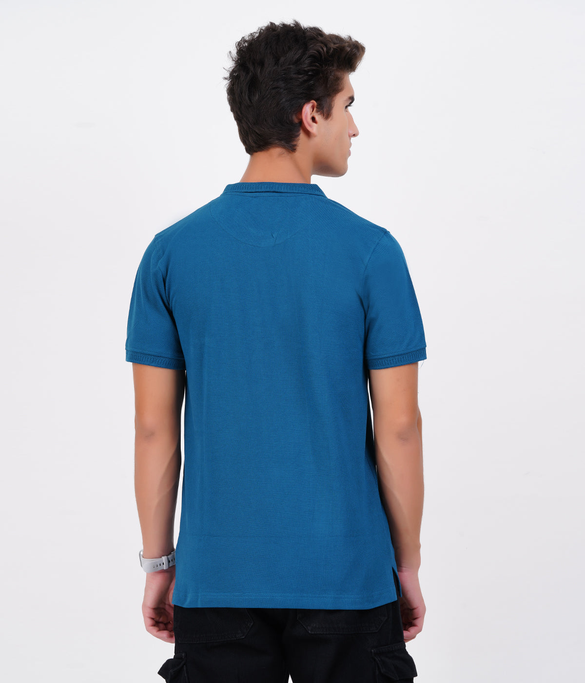 Men’s 100% Cotton Collar T-Shirt – Bio Wash Airtex, Regular Fit (Blue)