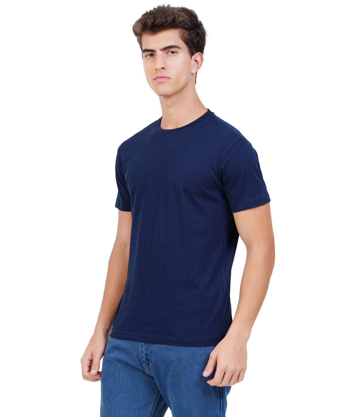 Navy Blue Round Neck T-Shirt | 100% Cotton | Bio Wash Single Jersey | Regular Fit