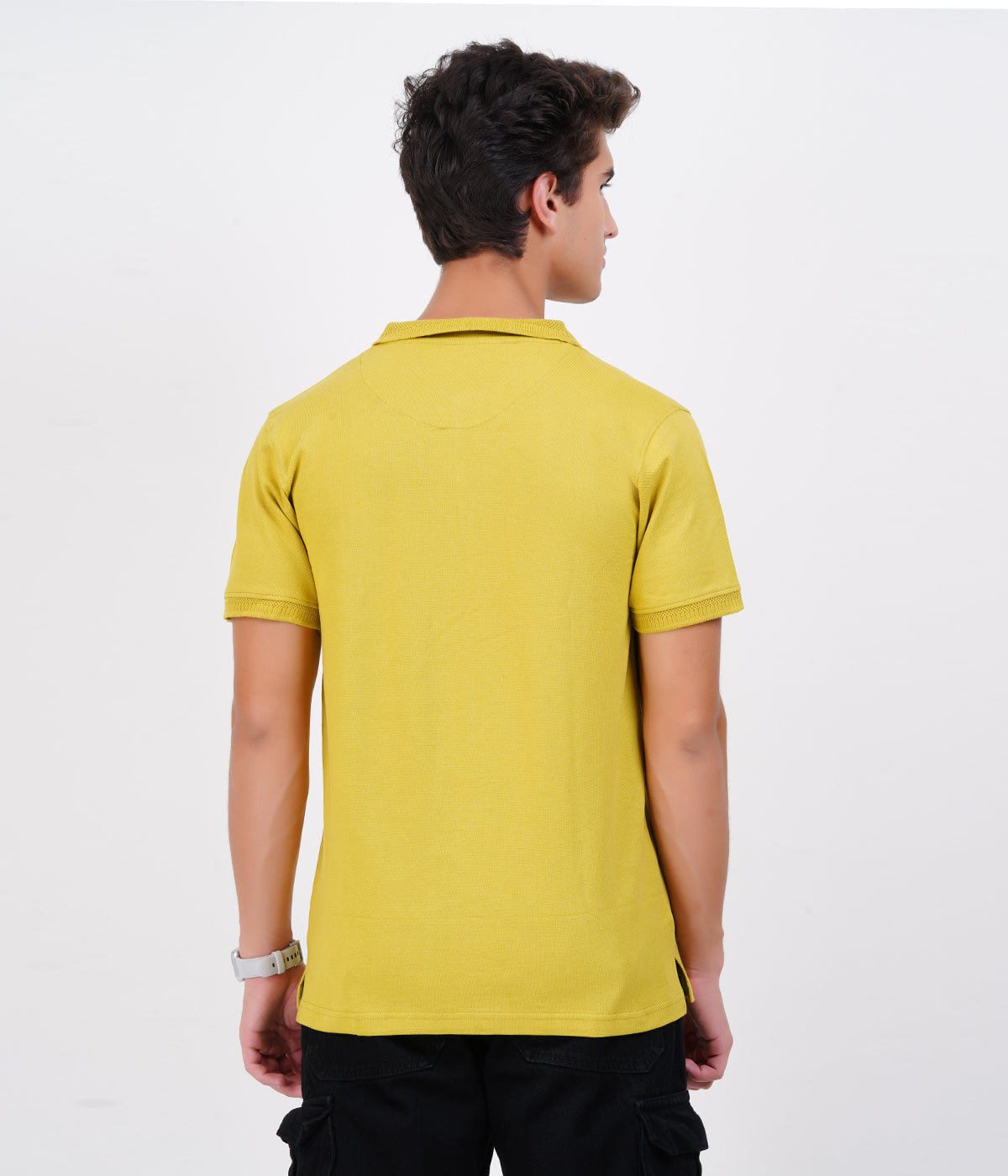 Men’s Mustard Yellow Collar T-Shirt with Pocket – Cotton Bio-Wash Style