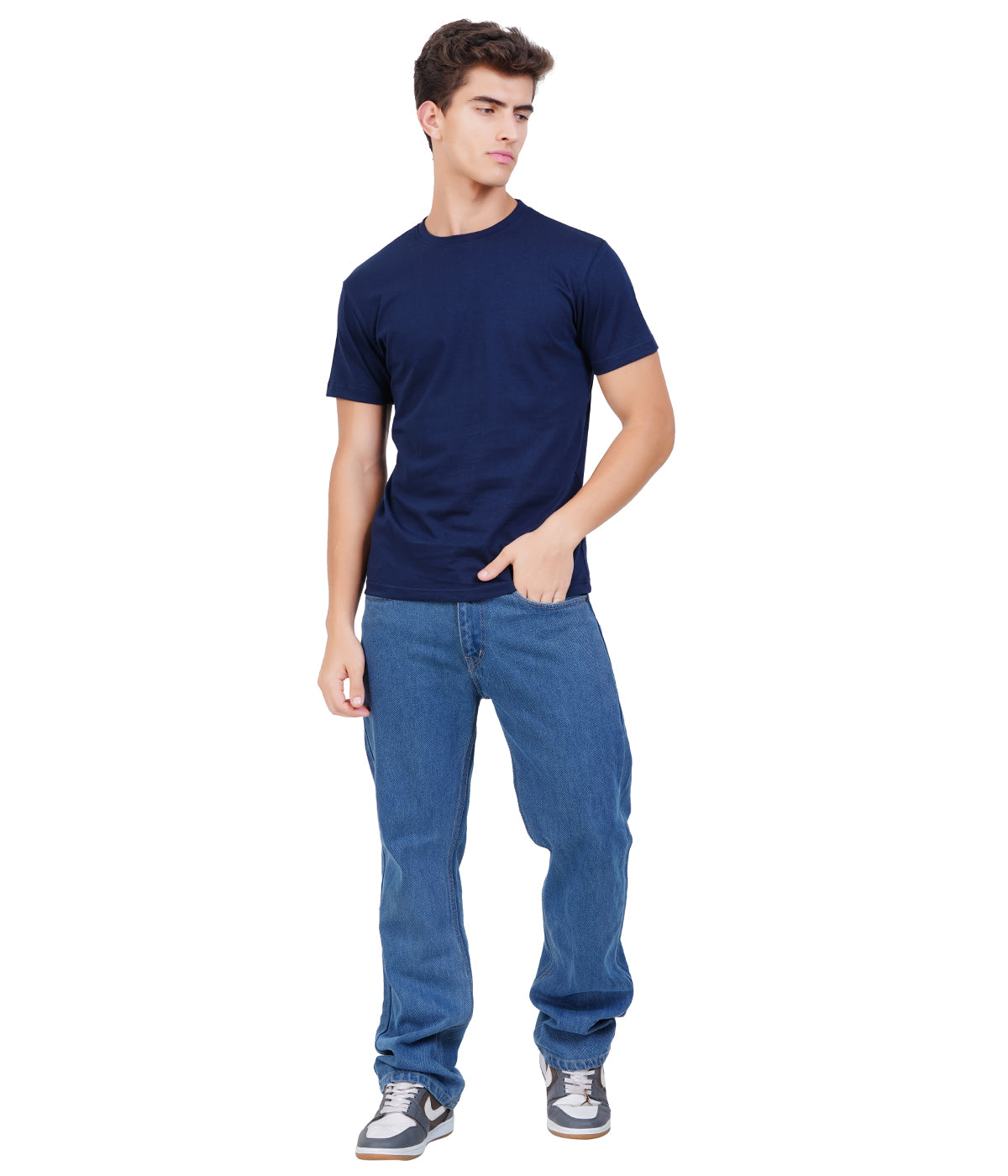 Navy Blue Round Neck T-Shirt | 100% Cotton | Bio Wash Single Jersey | Regular Fit