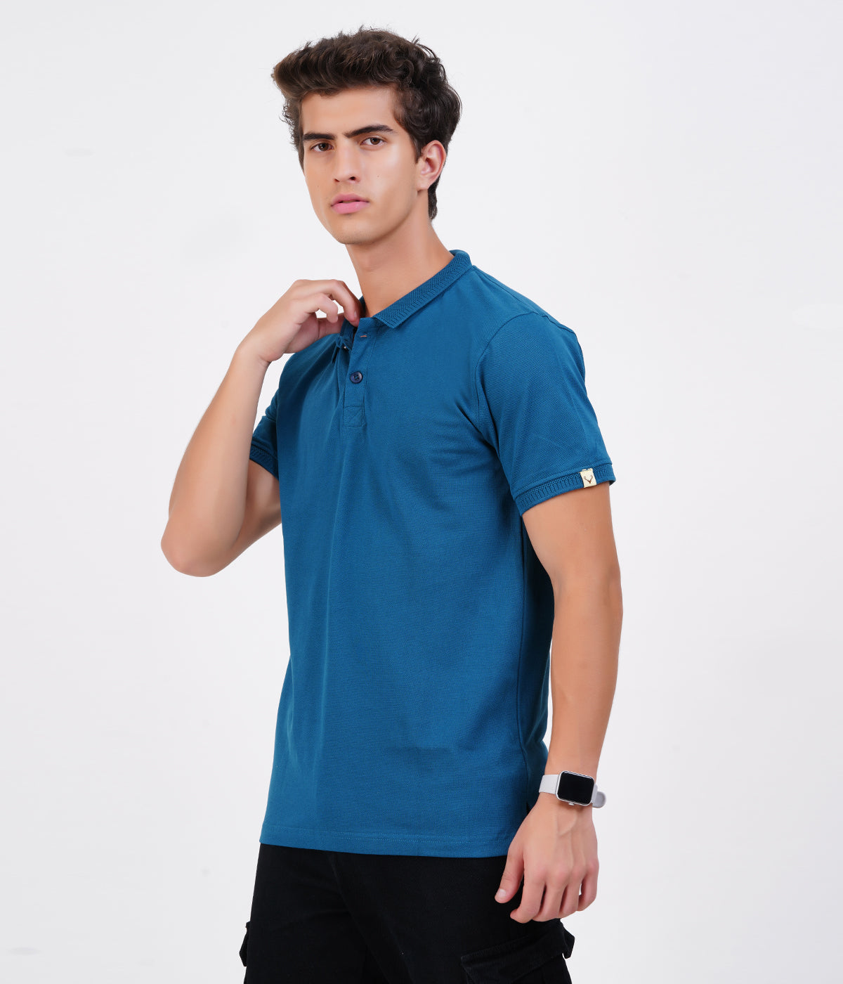Men’s 100% Cotton Collar T-Shirt – Bio Wash Airtex, Regular Fit (Blue)