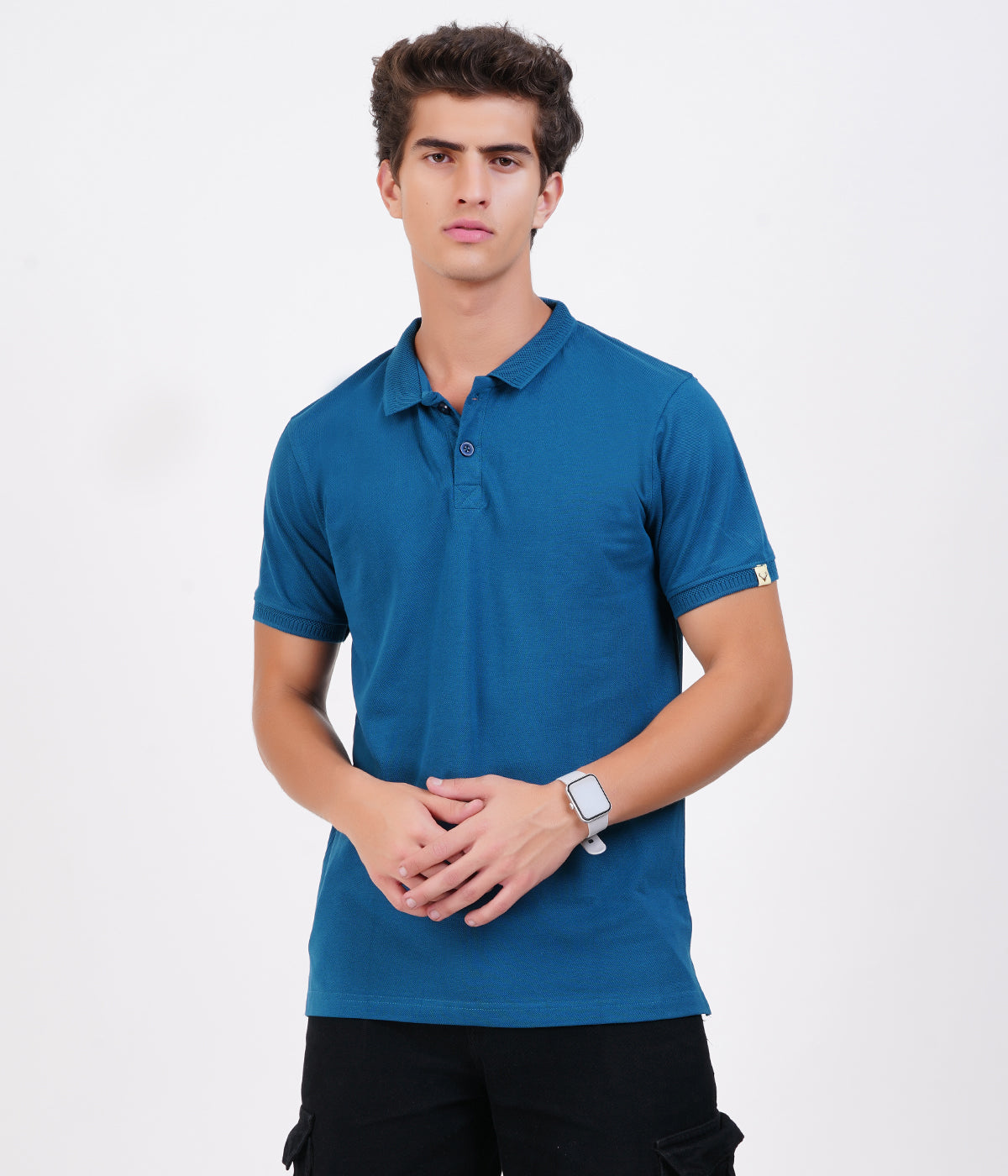 Men’s 100% Cotton Collar T-Shirt – Bio Wash Airtex, Regular Fit (Blue)