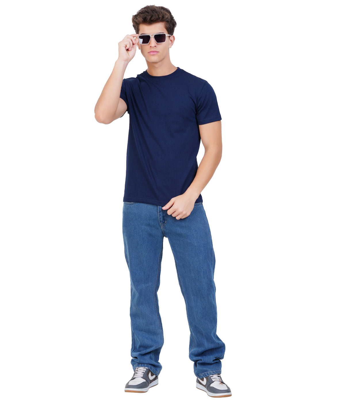 Navy Blue Round Neck T-Shirt | 100% Cotton | Bio Wash Single Jersey | Regular Fit