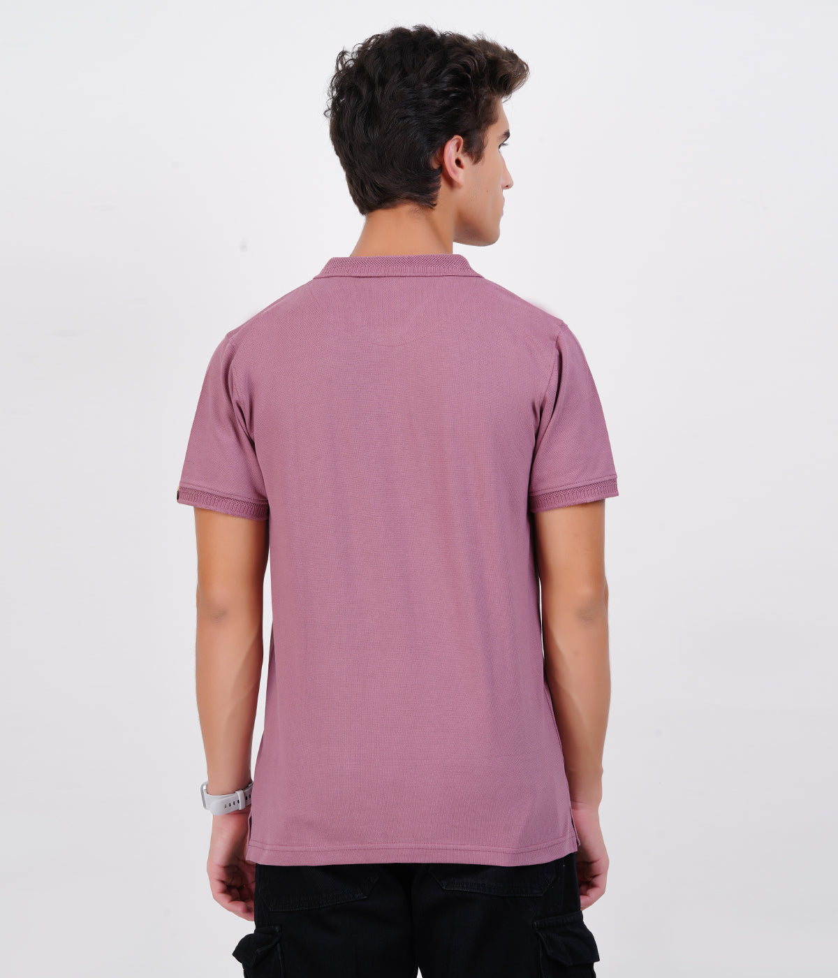 Men’s 100% Cotton Collar T-Shirt – Bio Wash Airtex, Regular Fit (Purple)
