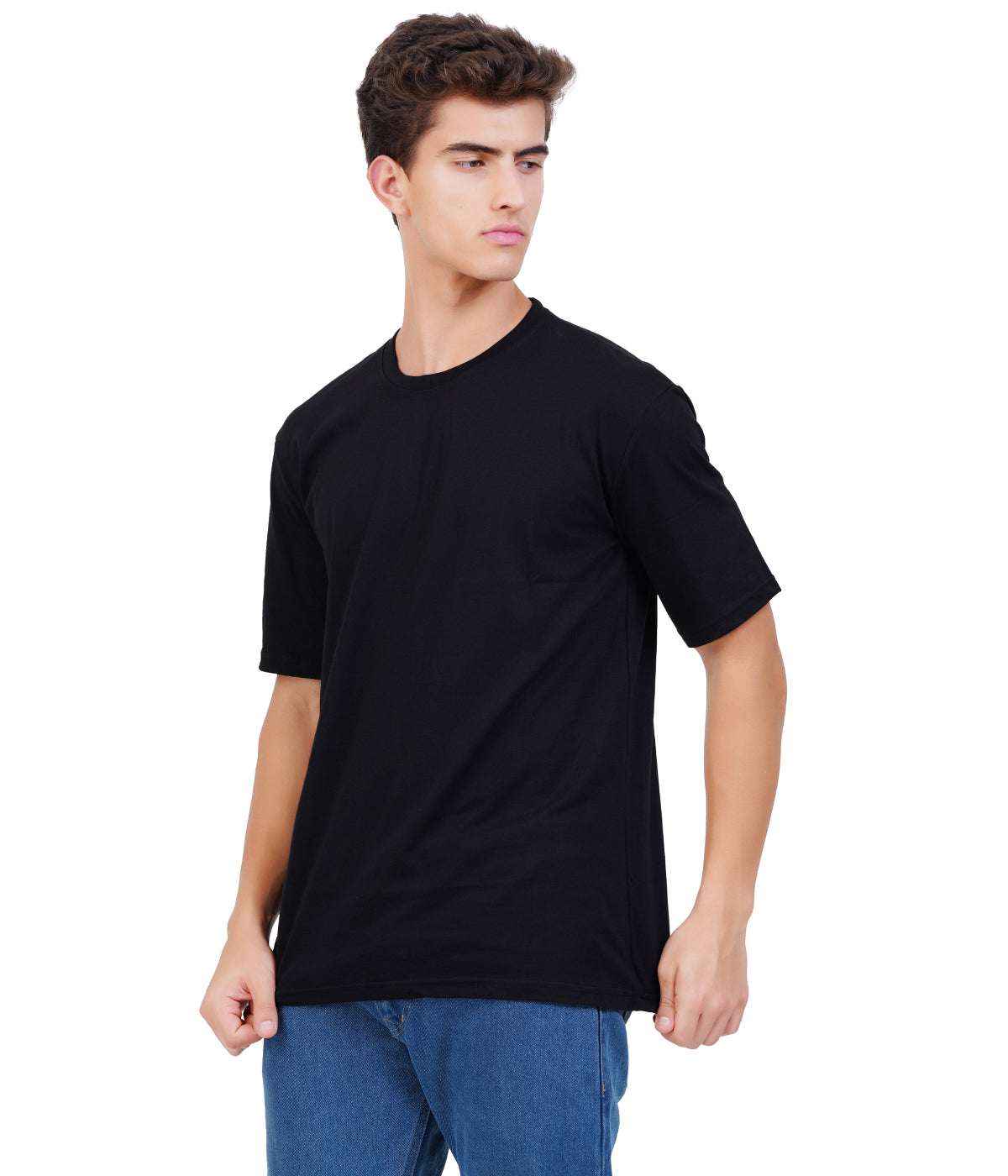 Black Round Neck T-Shirt – Regular Fit Single Jersey Cotton