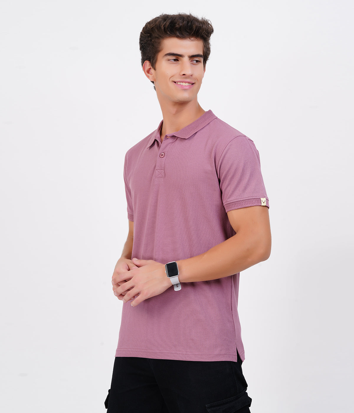 Men’s 100% Cotton Collar T-Shirt – Bio Wash Airtex, Regular Fit (Purple)