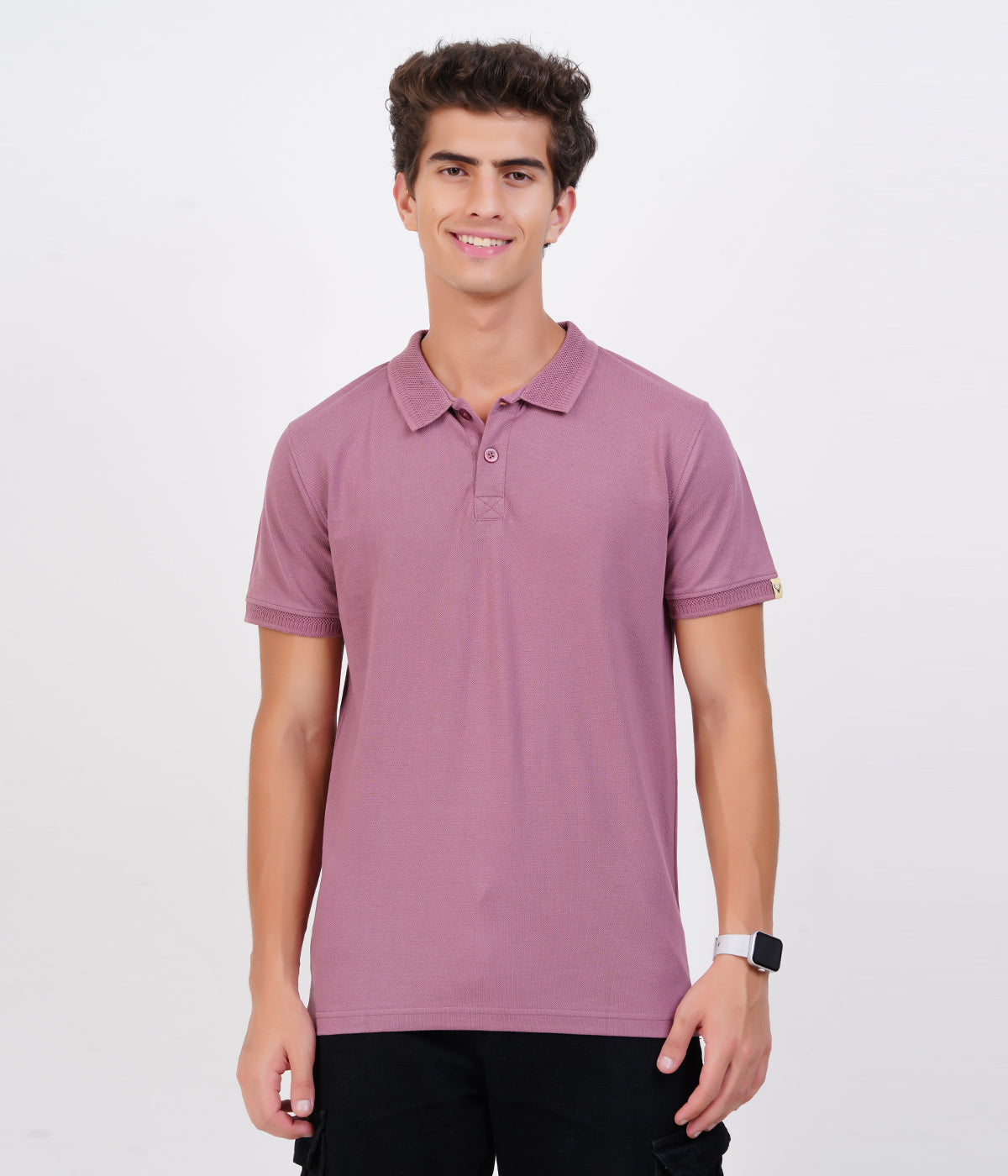 Men’s 100% Cotton Collar T-Shirt – Bio Wash Airtex, Regular Fit (Purple)