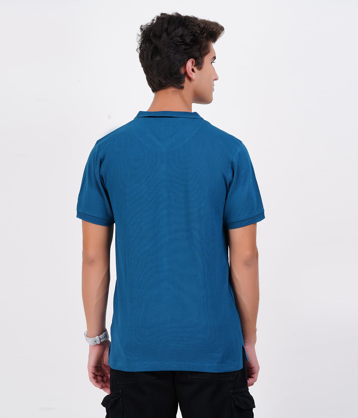 Men’s Blue Collar T-Shirt with Pocket – Soft Cotton Bio-Wash Fabric