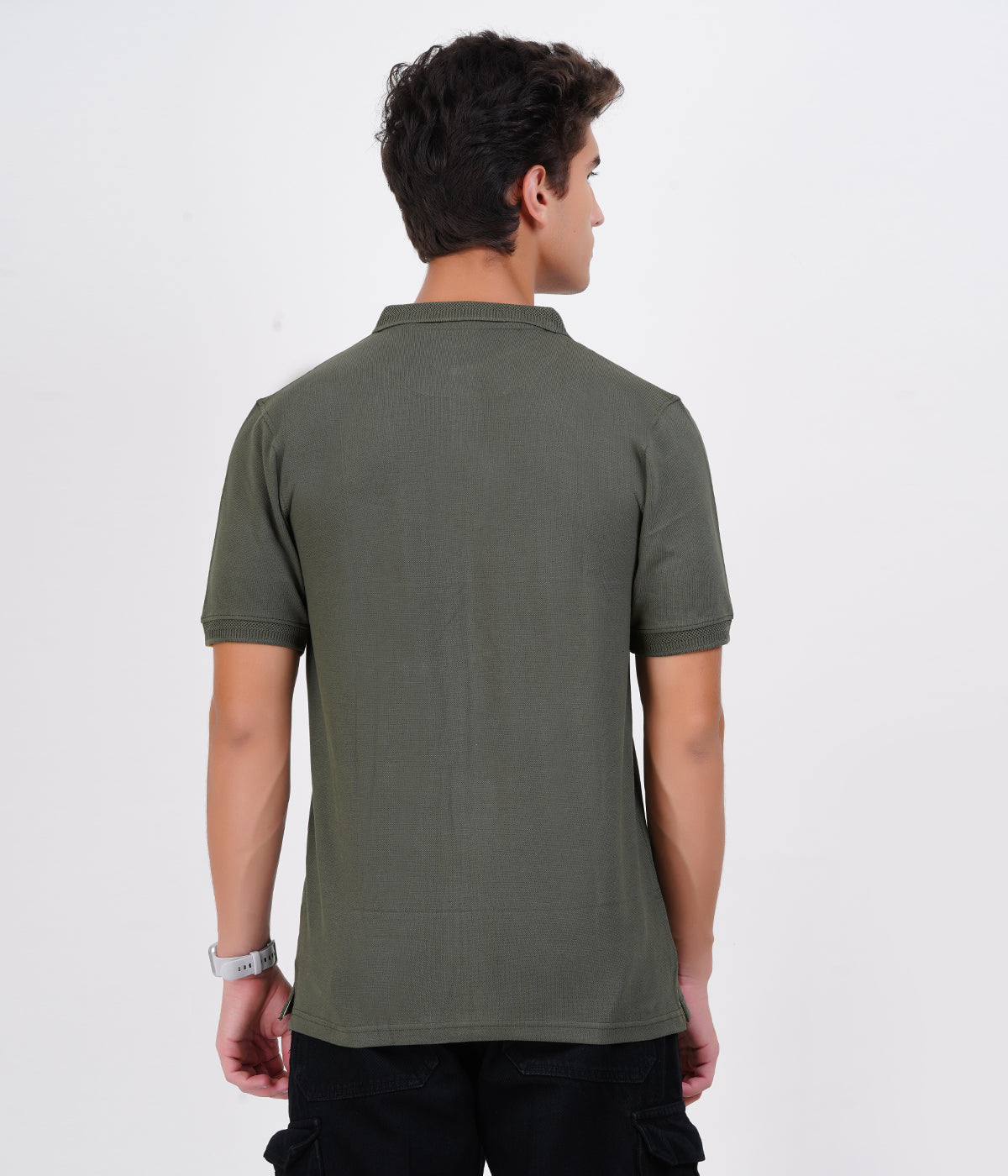 Men’s 100% Cotton Collar T-Shirt – Bio Wash Airtex, Regular Fit (Charcoal)