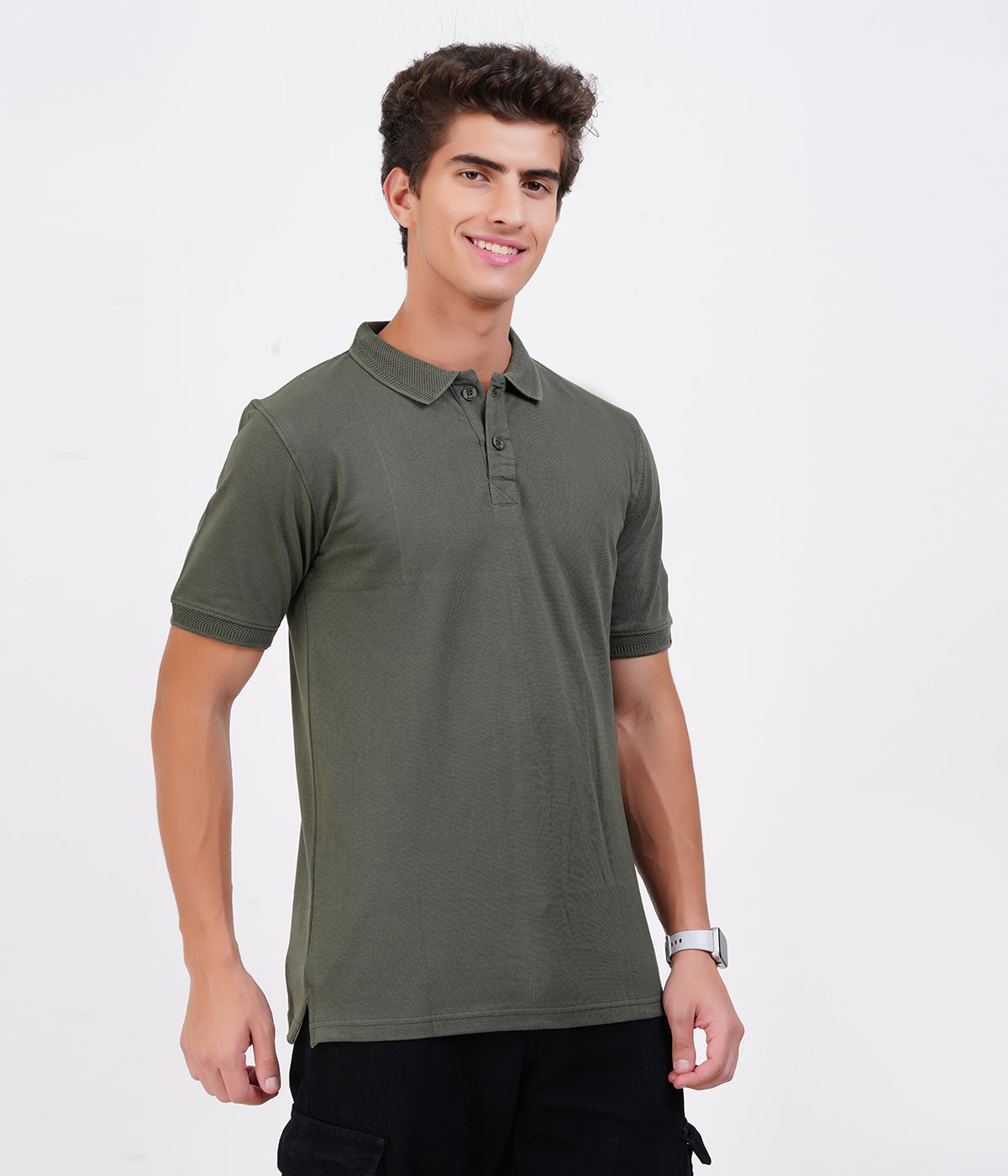 Men’s 100% Cotton Collar T-Shirt – Bio Wash Airtex, Regular Fit (Charcoal)