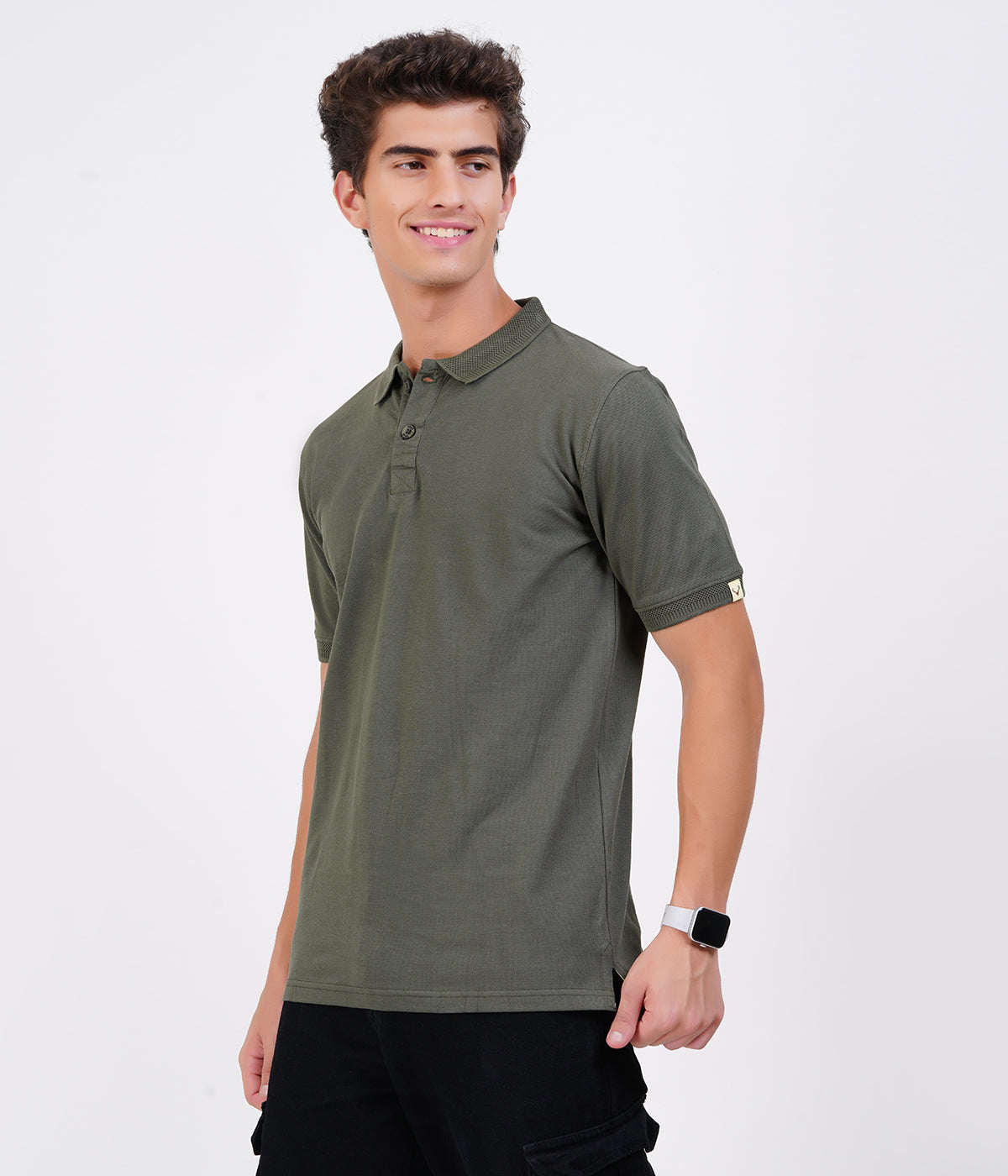 Men’s 100% Cotton Collar T-Shirt – Bio Wash Airtex, Regular Fit (Charcoal)