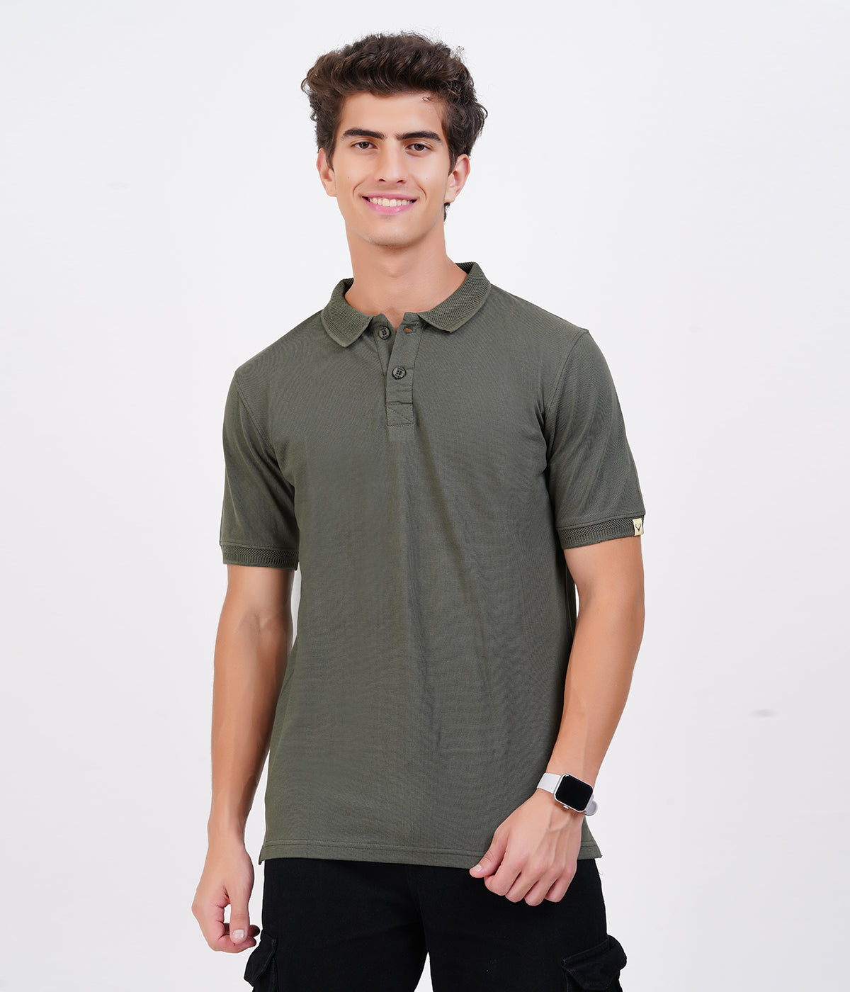 Men’s 100% Cotton Collar T-Shirt – Bio Wash Airtex, Regular Fit (Charcoal)