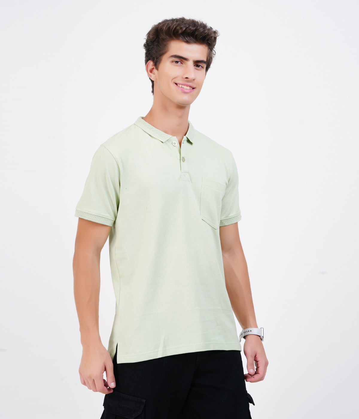 Men’s Lime Green Cotton Collar T-Shirt with Pocket – Bio-Wash Comfort Wear